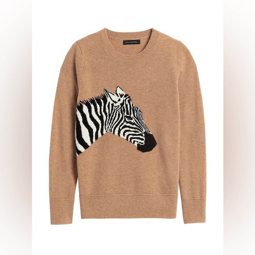 Banana Republic camel tan Fall Italian wool zebra knit sweater XS